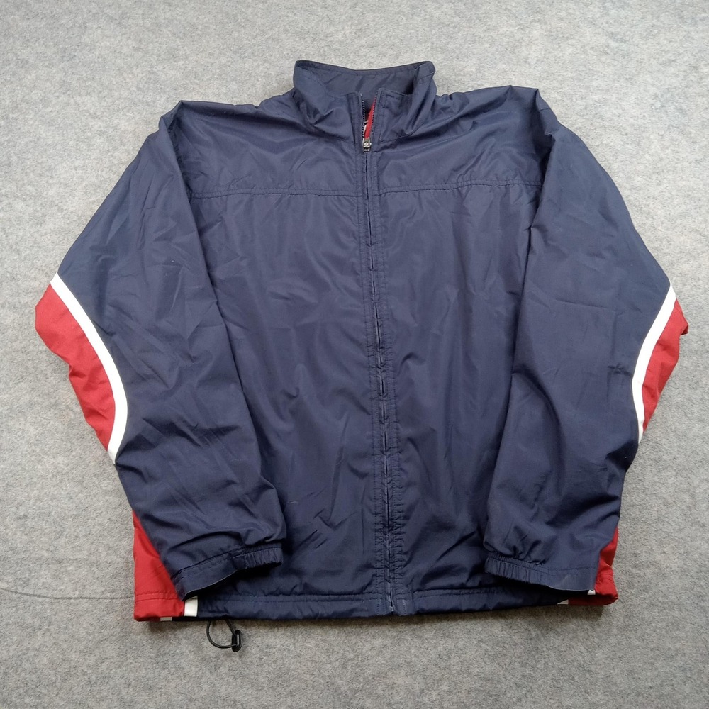 Reebok Jacket Mens Large Navy Red Full Zip Windbreaker Track Retro Athletic